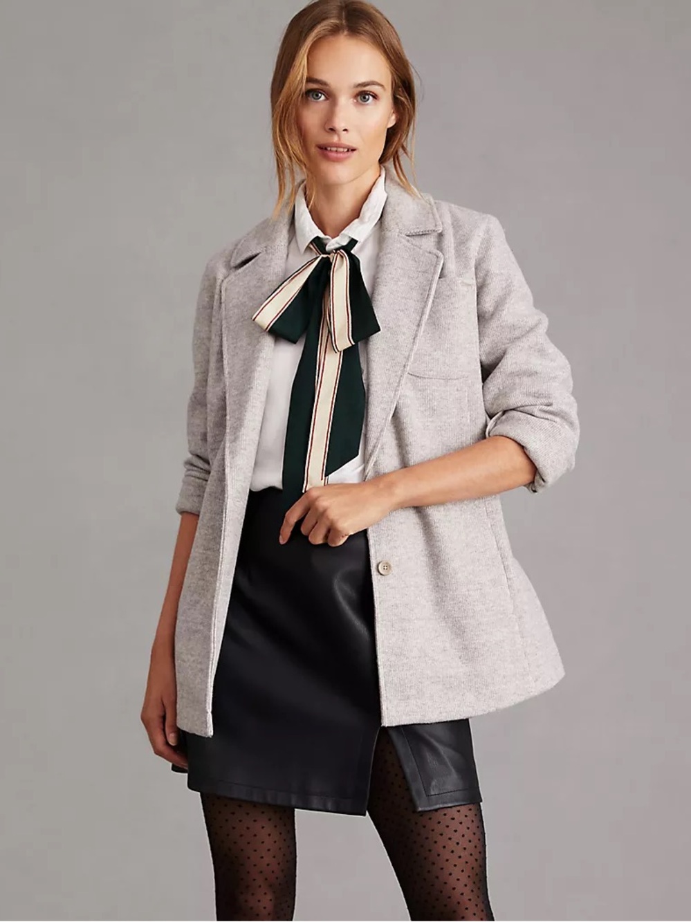 Wool Blend Anthropology Pilcro Blazer Jacket Gray Oatmeal size Small Oversized